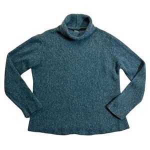Eileen Fisher Sweater Turtleneck Wool Teal Green Medium Italian Yarn Flecked